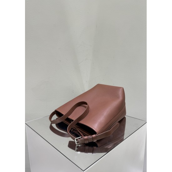 THE ROW Medium Park Leather Bucket Bag - Brick Red