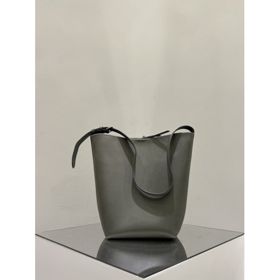 THE ROW Medium Park Leather Bucket Bag - Dark Grey