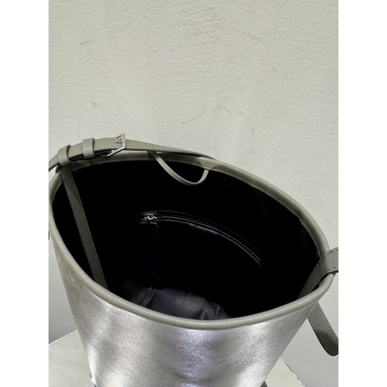 THE ROW Medium Park Leather Bucket Bag - Dark Grey
