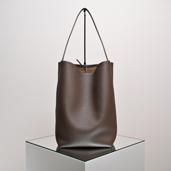 THE ROW Large N/S Park Tote Leather Bucket Bag - Espresso / Dark Brown