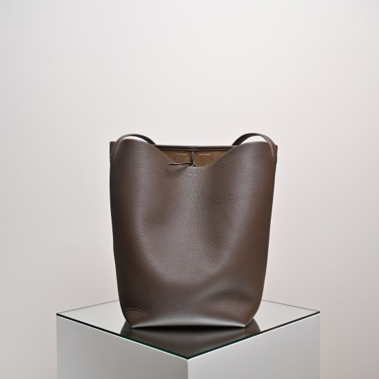 THE ROW Large N/S Park Tote Leather Bucket Bag - Espresso / Dark Brown
