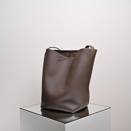 THE ROW Large N/S Park Tote Leather Bucket Bag - Espresso / Dark Brown