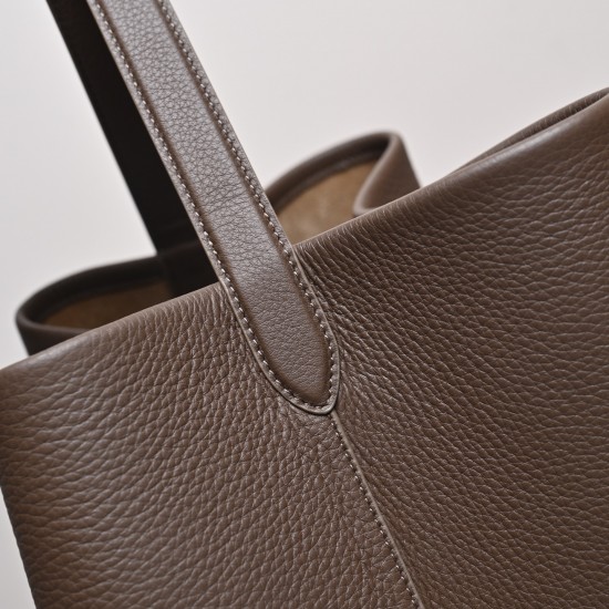 THE ROW Large N/S Park Tote Leather Bucket Bag - Espresso / Dark Brown
