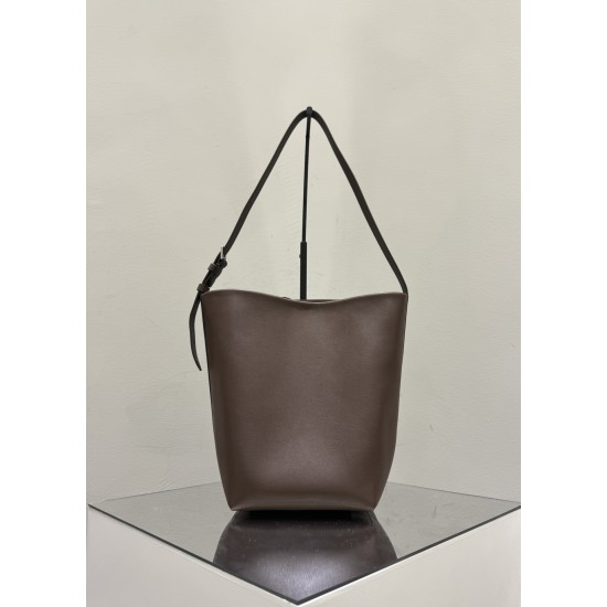 THE ROW Medium Park Leather Bucket Bag - Espresso Dark Brown