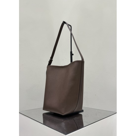 THE ROW Medium Park Leather Bucket Bag - Espresso Dark Brown