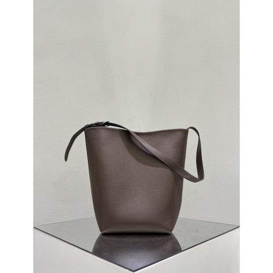 THE ROW Medium Park Leather Bucket Bag - Espresso Dark Brown