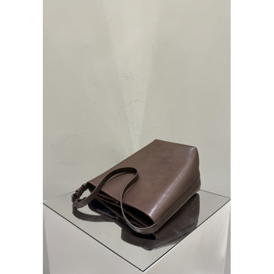 THE ROW Medium Park Leather Bucket Bag - Espresso Dark Brown