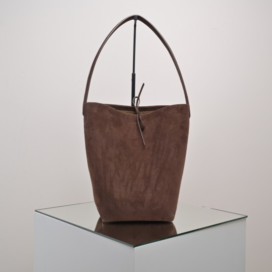 THE ROW Medium N/S Park Tote in Suede - Cacao Dark Brown