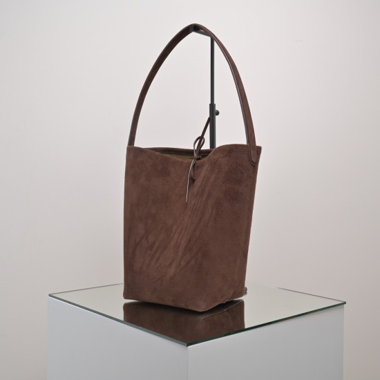 THE ROW Medium N/S Park Tote in Suede - Cacao Dark Brown