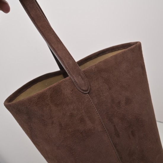 THE ROW Medium N/S Park Tote in Suede - Cacao Dark Brown