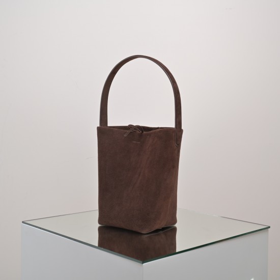 THE ROW Small N/S Park Tote in Suede - Cacao Dark Brown