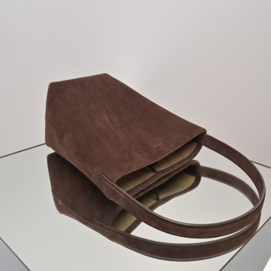 THE ROW Small N/S Park Tote in Suede - Cacao Dark Brown