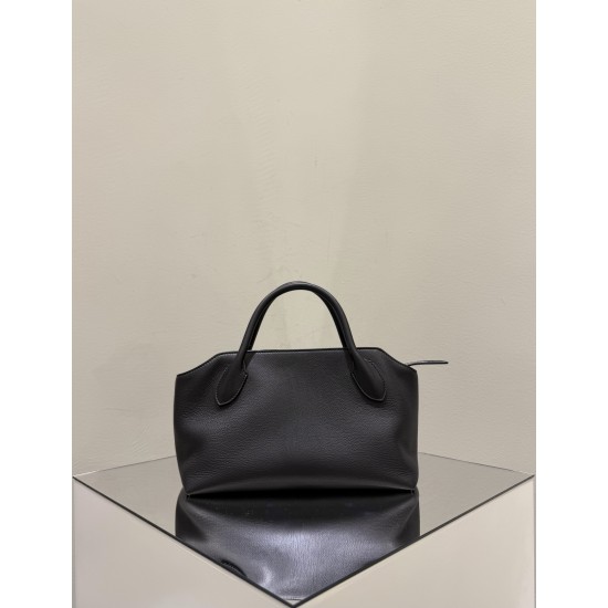 THE ROW Terrasse Bauletto Grainy Calfskin Bag - Black