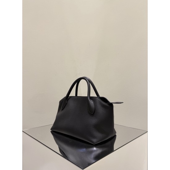 THE ROW Terrasse Bauletto Grainy Calfskin Bag - Black