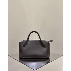 THE ROW Terrasse Bauletto Grainy Calfskin Bag - Dark Brown
