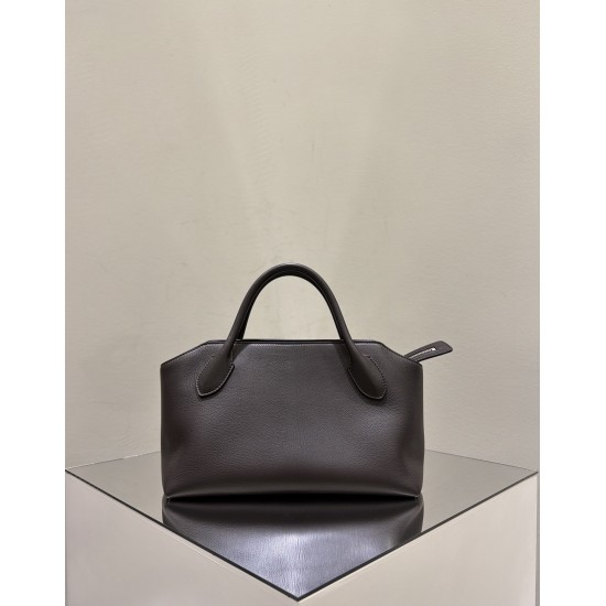 THE ROW Terrasse Bauletto Grainy Calfskin Bag - Dark Brown