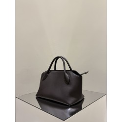 THE ROW Terrasse Bauletto Grainy Calfskin Bag - Dark Brown