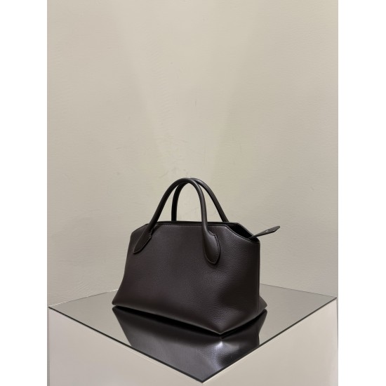 THE ROW Terrasse Bauletto Grainy Calfskin Bag - Dark Brown