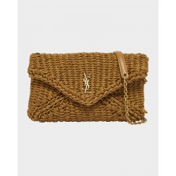 Saint Laurent Cassandre Small YSL Pouch Clutch Bag in Raffia
