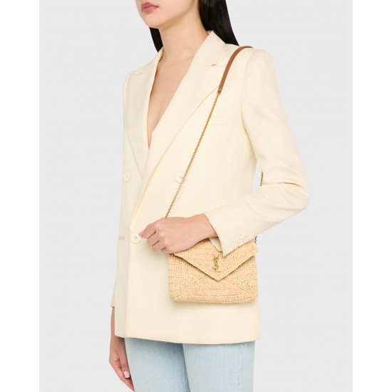Saint Laurent Envelope Flap YSL Pouch Bag in Raffia