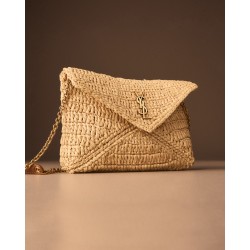 Saint Laurent Envelope Flap YSL Pouch Bag in Raffia