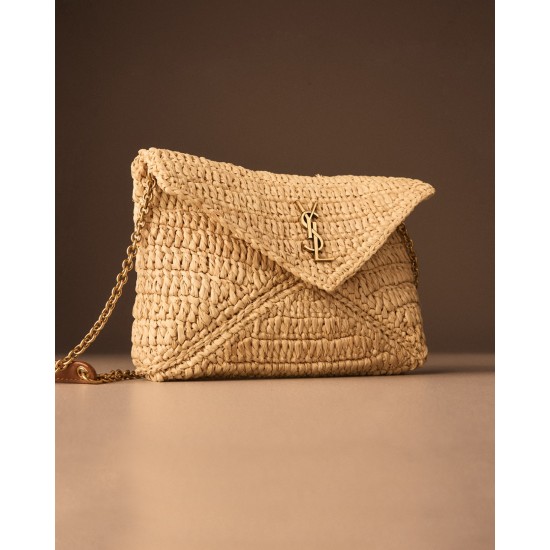 Saint Laurent Envelope Flap YSL Pouch Bag in Raffia