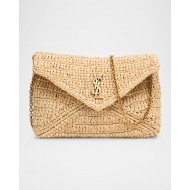 Saint Laurent Envelope Flap YSL Pouch Bag in Raffia