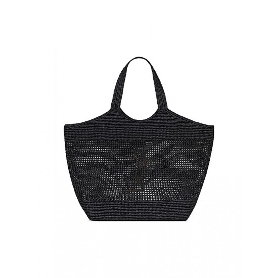 Saint Laurent Icare Tote Bag in Raffia- Black