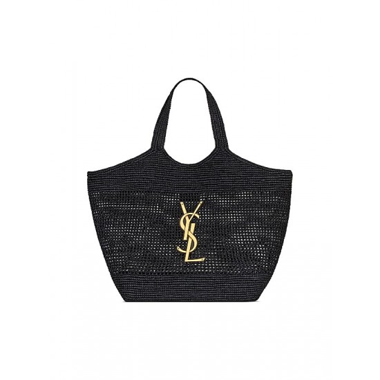 Saint Laurent Icare Tote Bag in Raffia- Black