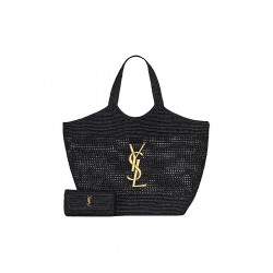 Saint Laurent Icare Tote Bag in Raffia- Black