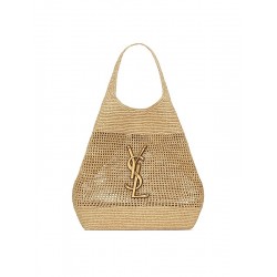 Saint Laurent Icare Tote Bag in Raffia- Naturel And Brown Gold