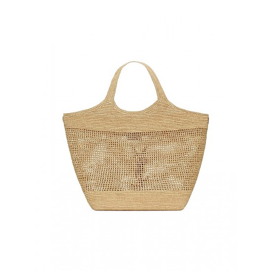 Saint Laurent Icare Tote Bag in Raffia- Naturel And Brown Gold