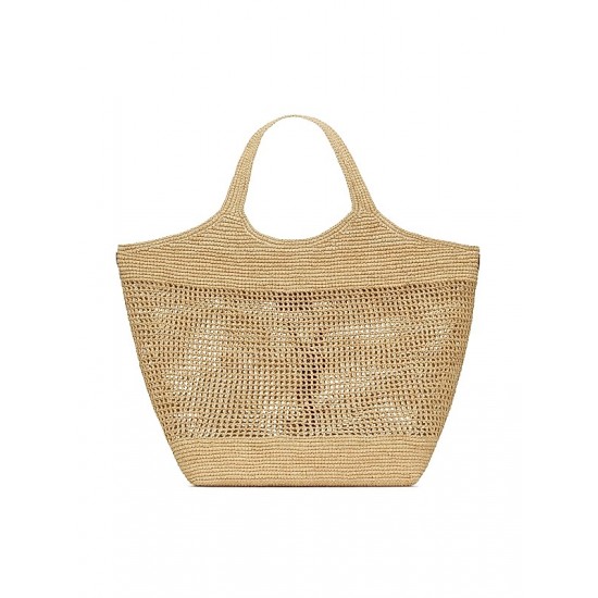 Saint Laurent Icare Tote Bag in Raffia- Naturel And Brown Gold