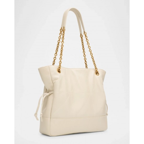 Saint Laurent Jamie 4.3 Small YSL Tote Bag in Quilted Leather Biancocrem