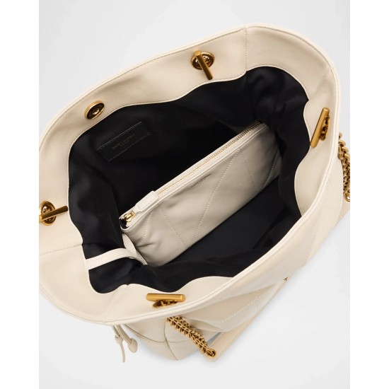 Saint Laurent Jamie 4.3 Small YSL Tote Bag in Quilted Leather Biancocrem