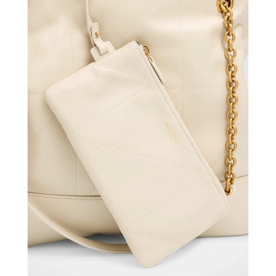 Saint Laurent Jamie 4.3 Small YSL Tote Bag in Quilted Leather Biancocrem