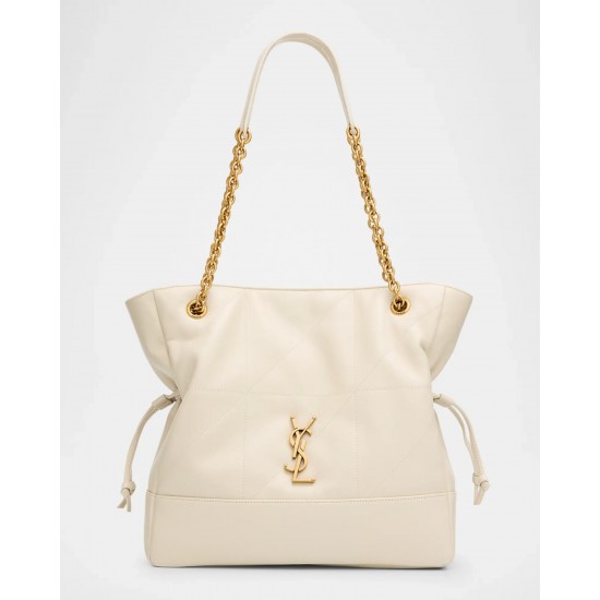 Saint Laurent Jamie 4.3 Small YSL Tote Bag in Quilted Leather Biancocrem
