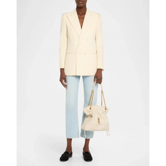 Saint Laurent Jamie 4.3 Small YSL Tote Bag in Quilted Leather Biancocrem