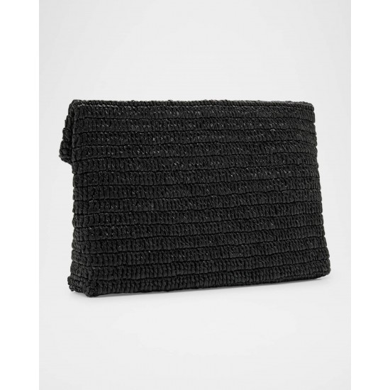 Saint Laurent Large Envelope Flap YSL Clutch Bag in Raffia