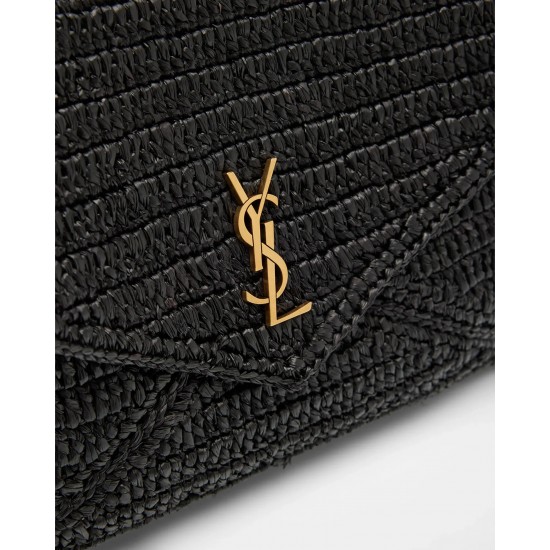 Saint Laurent Large Envelope Flap YSL Clutch Bag in Raffia