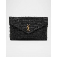 Saint Laurent Large Envelope Flap YSL Clutch Bag in Raffia