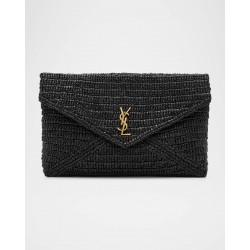 Saint Laurent Large Envelope Flap YSL Clutch Bag in Raffia