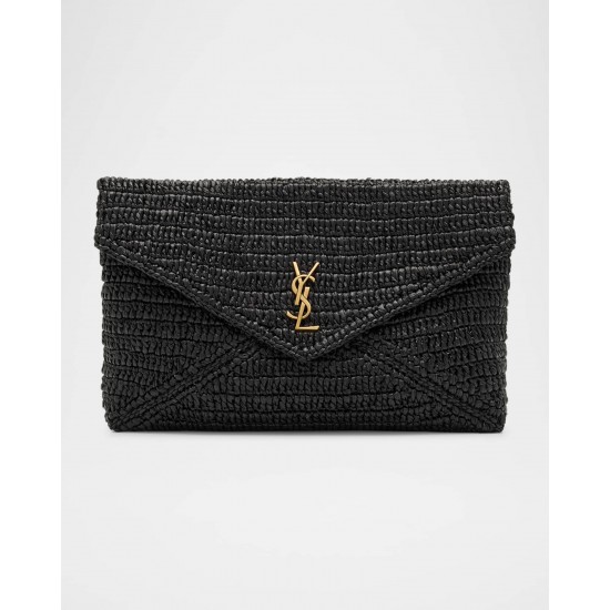 Saint Laurent Large Envelope Flap YSL Clutch Bag in Raffia