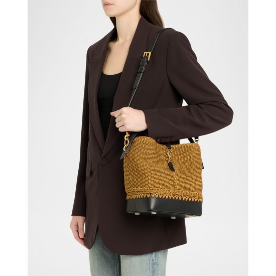 Saint Laurent Le 37 YSL Bucket Bag in Raffia and Leather Saint Laurent Le 37 YSL Bucket Bag in Raffia and Leather
