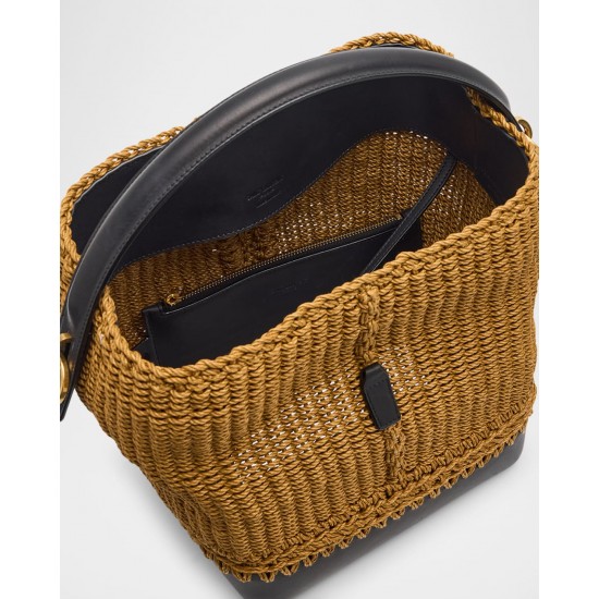 Saint Laurent Le 37 YSL Bucket Bag in Raffia and Leather