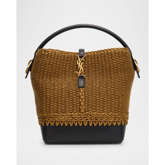 Saint Laurent Le 37 YSL Bucket Bag in Raffia and Leather Saint Laurent Le 37 YSL Bucket Bag in Raffia and Leather