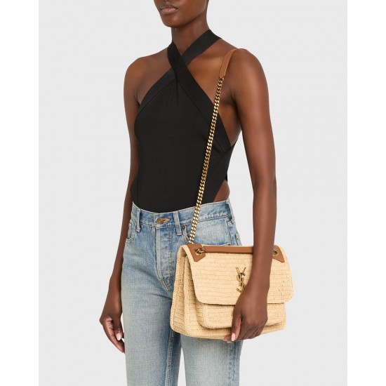 Saint Laurent Niki Medium YSL Shoulder Bag in Raffia Saint Laurent Niki Medium YSL Shoulder Bag in Raffia