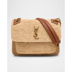Saint Laurent Niki Medium YSL Shoulder Bag in Raffia