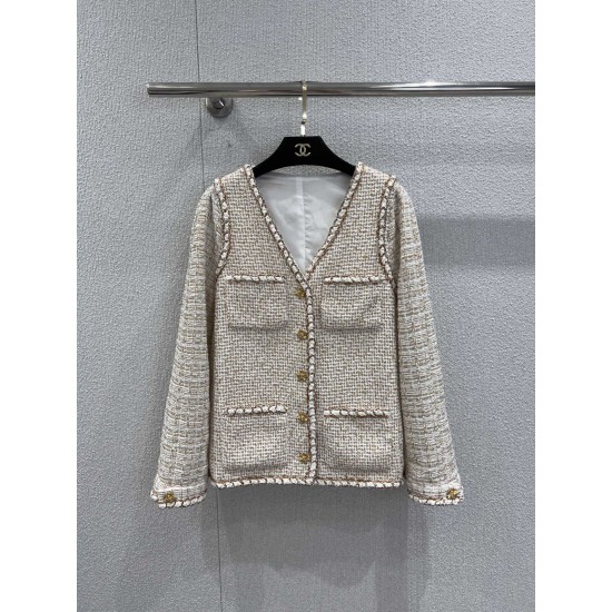 Chanel 26C Métiers d’Art Tweed Jacket | V-Neck Gold Thread Tweed Blazer
