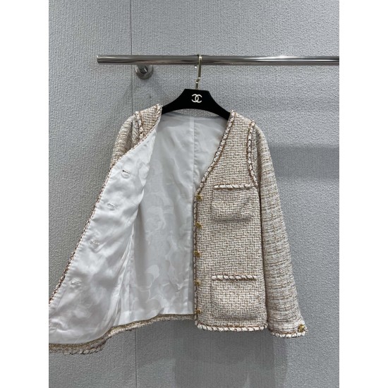 Chanel 26C Métiers d’Art Tweed Jacket | V-Neck Gold Thread Tweed Blazer